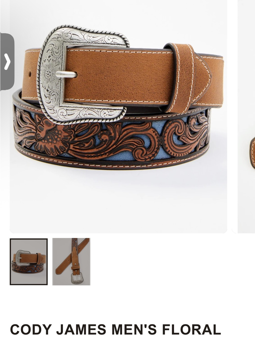 Cody James Men's Tan Floral Tooled Belt with Silver Engraved Buckle